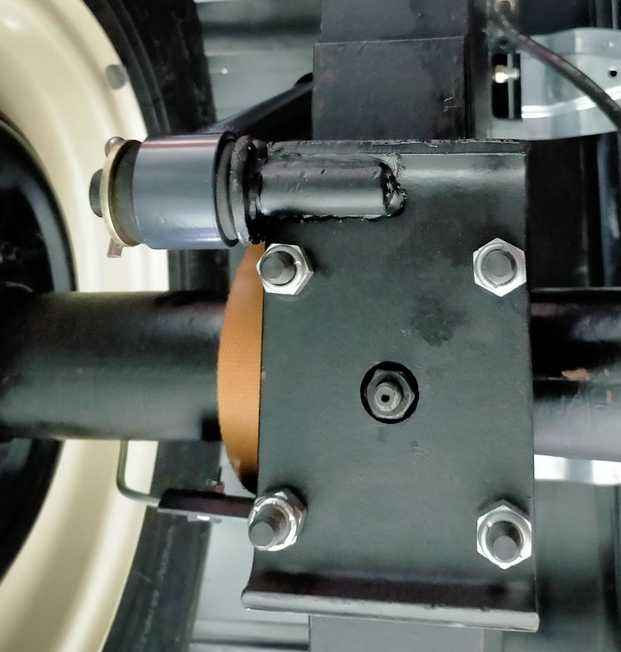 Shock absorber pin.  Weld in replacement for shock absorter plate.